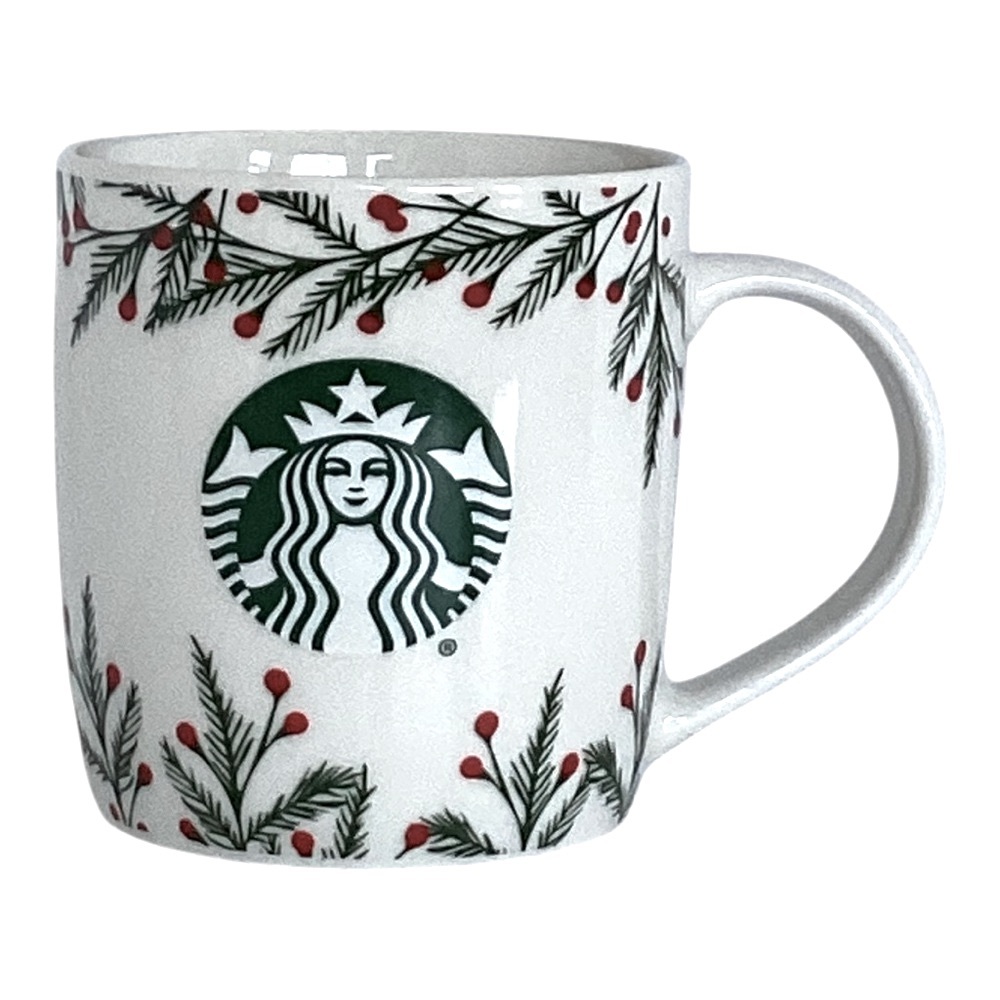Starbucks 2020 Christmas Mermaid Holly Berry Garland Coffee Mug White Red Green